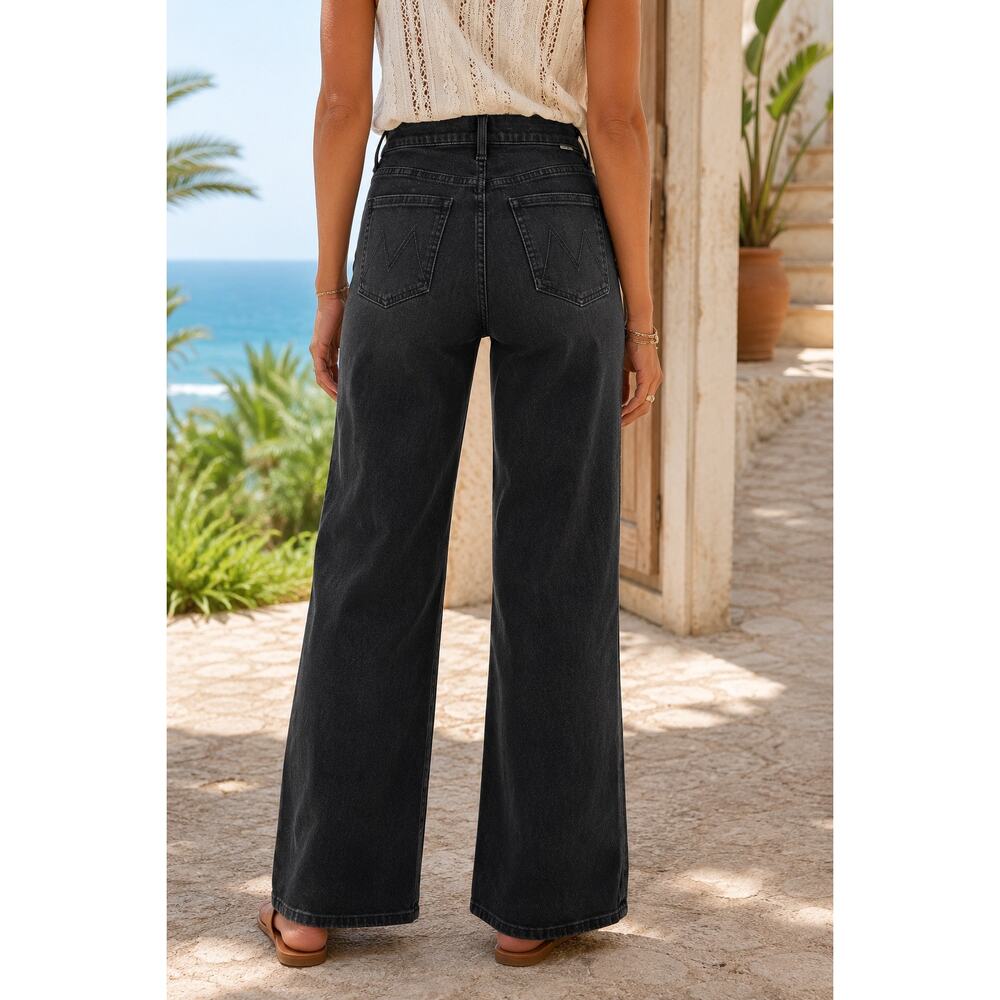 MOTHER Rambler Zip Sneak Washed Black Straight Leg Jeans Patch Pocket 25 Capsule - Picture 4 of 16